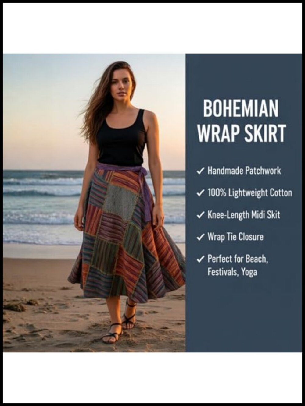 100% Cotton Boho Patchwork Wrap Skirt Festival Hippie - Picture 2 of 6